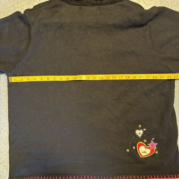 Quacker Factory Black Button-Up Cardigan Angels & Hearts Sweater Size 2X - Picture 11 of 12